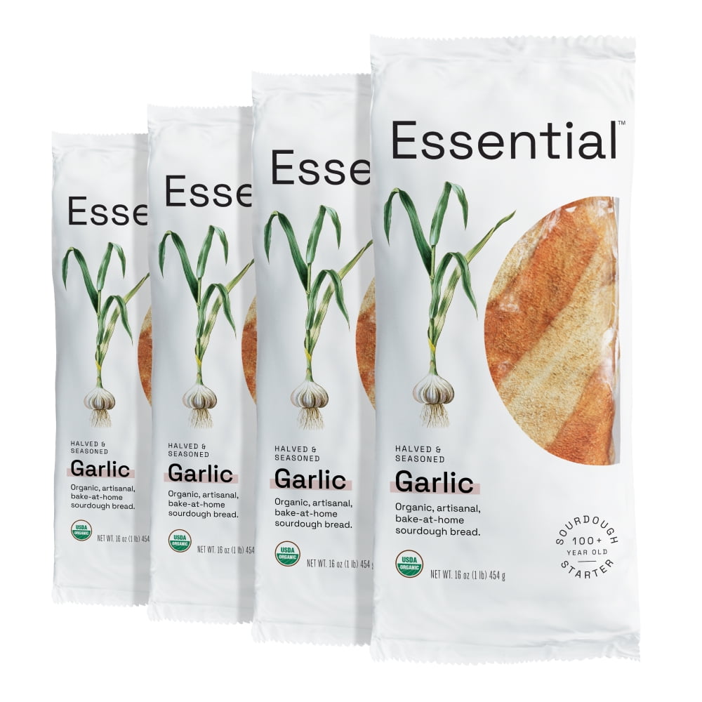 Essential Bake at Home Garlic Parmesan Bread, Certified Organic, Shelf-Stable, 16 oz, 4 Pack