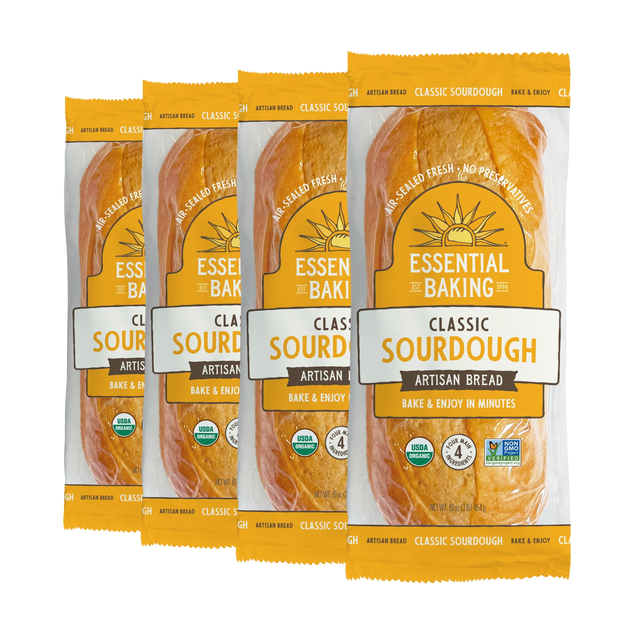 Essential Bake at Home Sourdough Bread, Certified Organic, Non-GMO, Shelf-Stable, 16 oz, 4 Pack