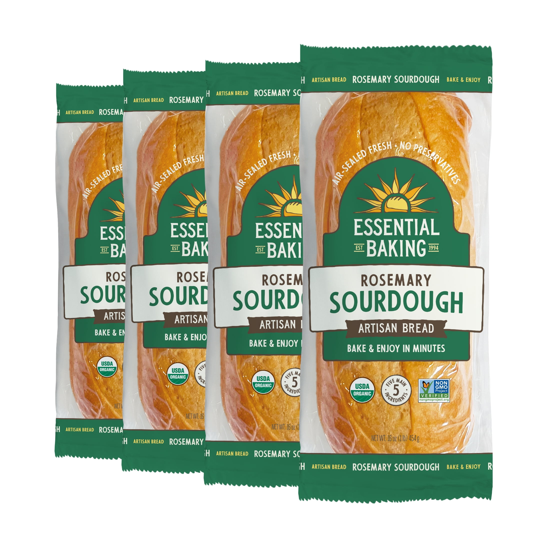 Essential Bake at Home Rosemary Sourdough Bread, Certified Organic, 16 oz, 4 Pack