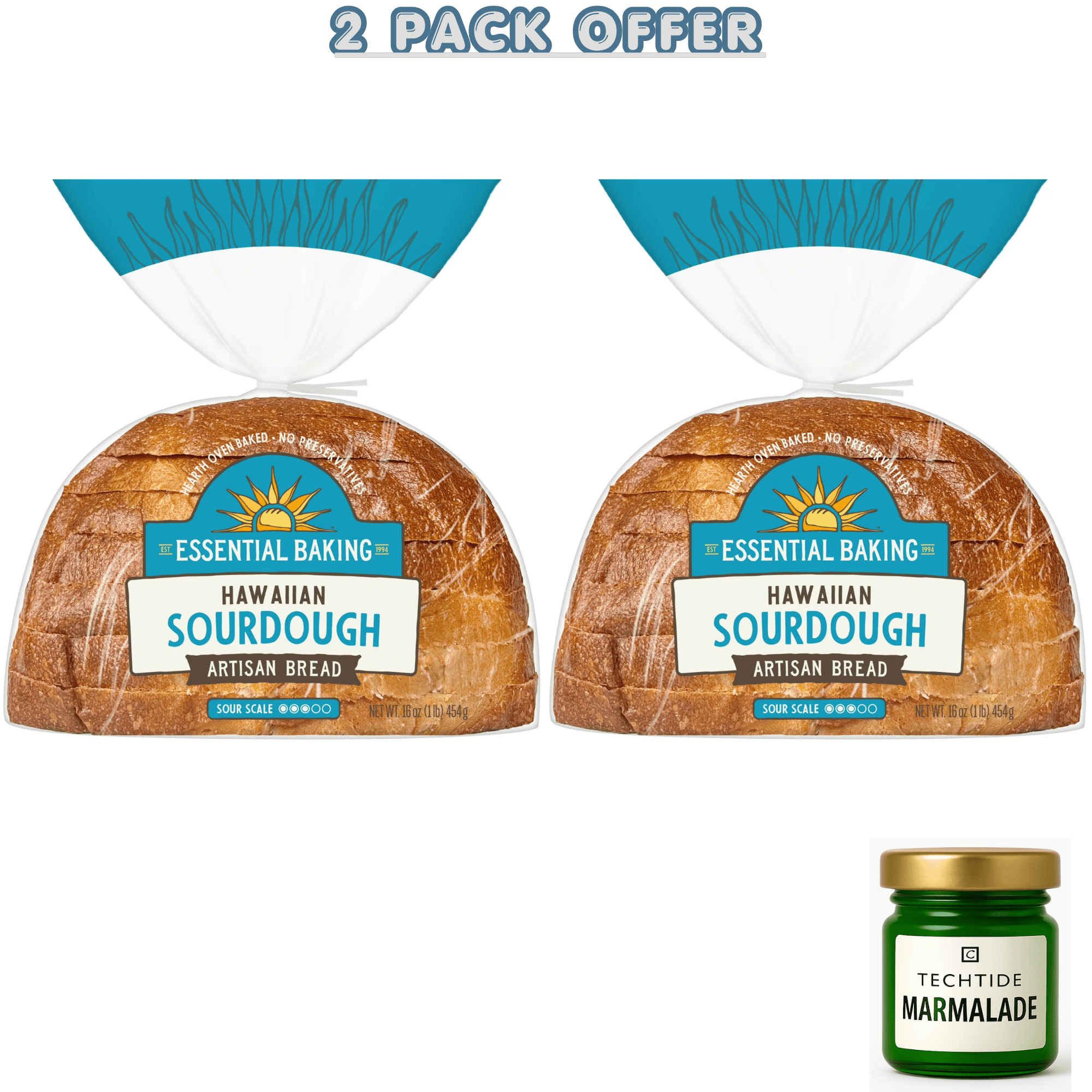 Essential Baking Hawaiian Sliced Sourdough Bread, Non-GMO, 16 oz ( 2 Pack Offer )