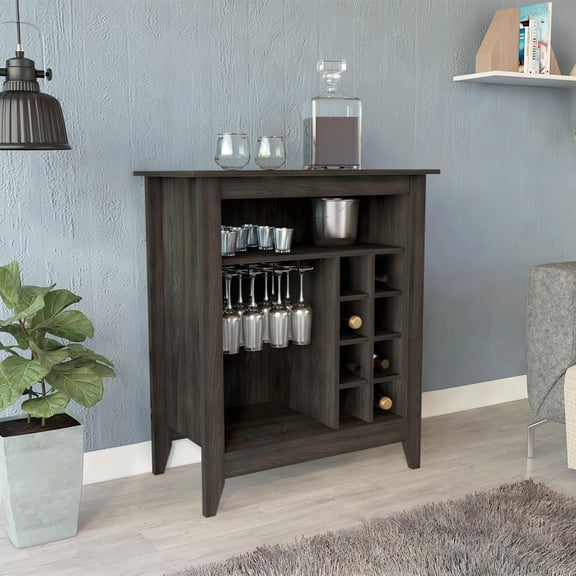 Essential Bar Cabinet, One Open Shelf, Six Built-in Wine Rack, One Drawer Light Gray