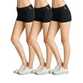 thumbnail image 1 of Essential Basic Junior Women Fold Over Low Rise Short Cotton Spandex Yoga Workout Dance - 3Pk - Blk Blk Blk, S, 1 of 5