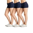thumbnail image 1 of Essential Basic Junior Women Fold Over Low Rise Short Cotton Spandex Yoga Workout Dance - 3Pk - Navy Navy Navy, M, 1 of 5