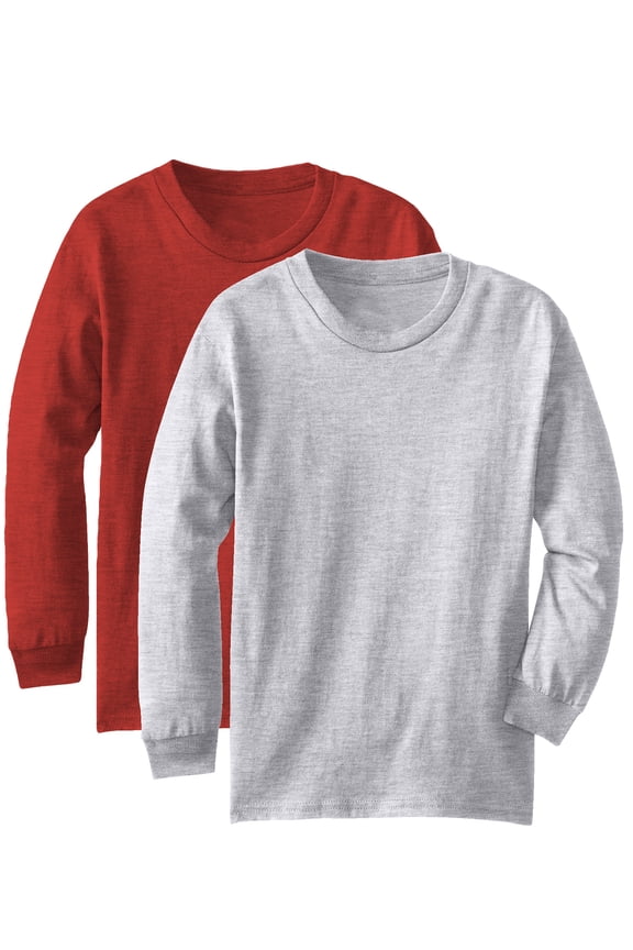 Kids Regular Fit Youth Long Sleeves Tshirt - RedHth,HthGray,XS