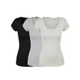 thumbnail image 1 of Essential Basic Scoop Neck Short Sleeve Basic Tee - 3 Pack - Blk, Hgray, Oat, Medium, 1 of 5