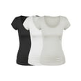 thumbnail image 1 of Essential Basic Scoop Neck Short Sleeve Basic Tee - 3 Pack - Blk, Wht, Oat, 2XL, 1 of 5