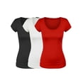 thumbnail image 1 of Essential Basic Scoop Neck Short Sleeve Basic Tee - 3 Pack - Blk, Wht, Red, Medium, 1 of 5