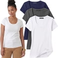 thumbnail image 1 of Essential Basic Scoop Neck Short Sleeve Basic Tee - 3 Pack - Wht, Chc, Navy, Medium, 1 of 6