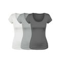 thumbnail image 1 of Essential Basic Scoop Neck Short Sleeve Basic Tee - 3 Pack - Wht, Hgray, Chc, Small, 1 of 5