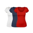 thumbnail image 1 of Essential Basic Scoop Neck Short Sleeve Basic Tee - 3 Pack - Wht, Navy, Red, Medium, 1 of 5