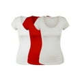 thumbnail image 1 of Essential Basic Scoop Neck Short Sleeve Basic Tee - 3 Pack - Wht, Oat, Red, Large, 1 of 5