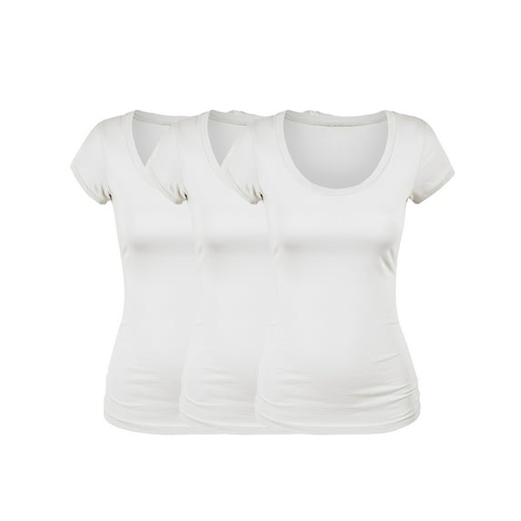 Essential Basic Scoop Neck Short Sleeve Basic Tee - 3 Pack - Wht, Wht, Wht, Large