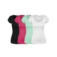 thumbnail image 1 of Essential Basic Scoop Neck Short Sleeve Basic Tee - 4 Pack - Bk, Wh, Spr Mnt, Fchs, L, 1 of 5