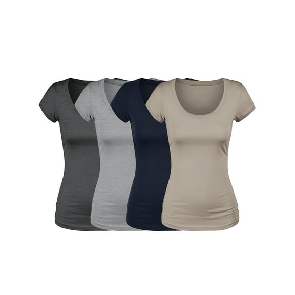 Essential Basic Scoop Neck Short Sleeve Basic Tee - 4 Pack - Tup, Nvy, HGry, HChr, M