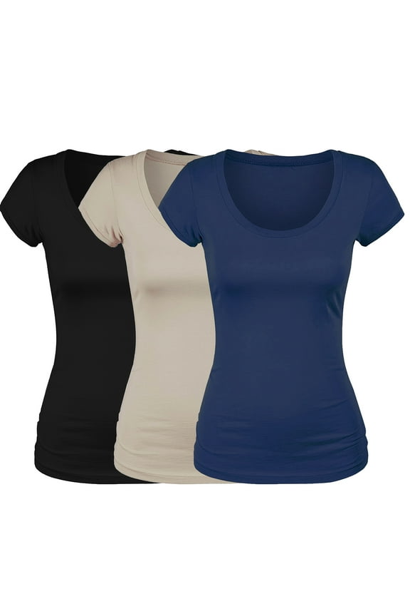 Scoop Neck Short Sleeve Tee Women Basic Tshirt - Value Pk Deal, Junior to Plus Sizes