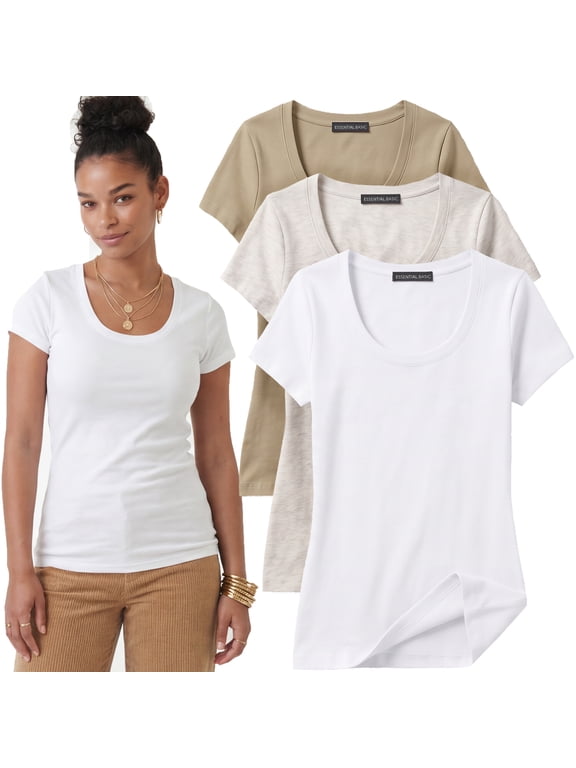 Scoop Neck Short Sleeve Tee Women Basic Tshirt - Value Pk Deal, Junior to Plus Sizes