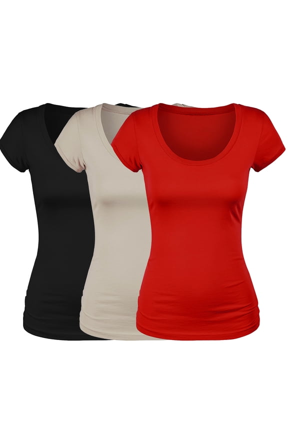 Scoop Neck Short Sleeve Tee Women Basic Tshirt - Value Pk Deal, Junior to Plus Sizes