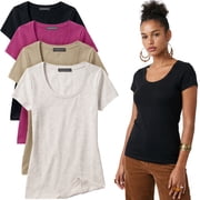 Essential Basic Scoop Neck Short Sleeve Tee Women Basic Tshirt - Value Pk Deal, Junior to Plus Sizes