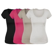 Essential Basic Scoop Neck Short Sleeve Tee Women Basic Tshirt - Value Pk Deal, Junior to Plus Sizes