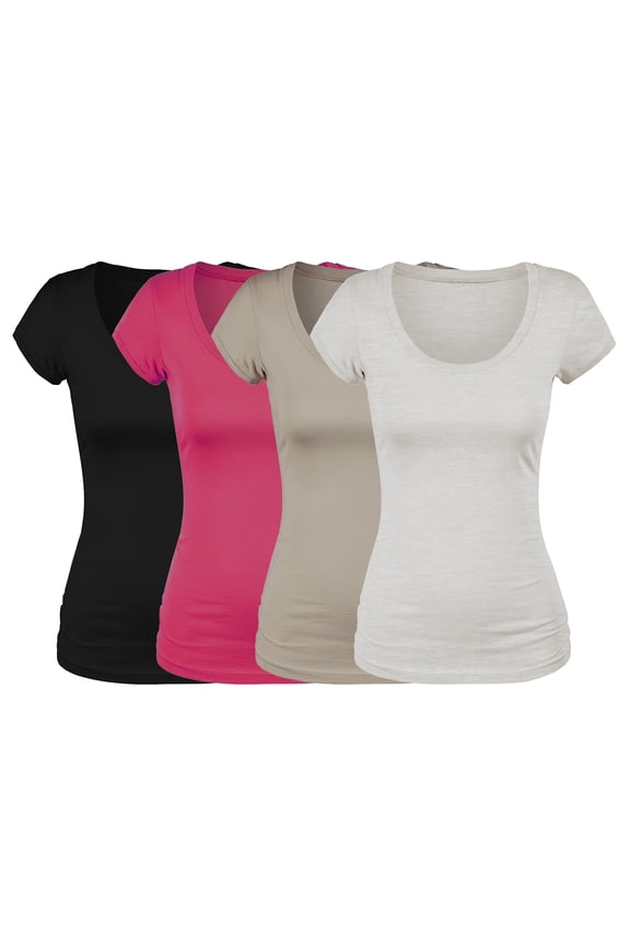Scoop Neck Short Sleeve Tee Women Basic Tshirt - Value Pk Deal, Junior to Plus Sizes