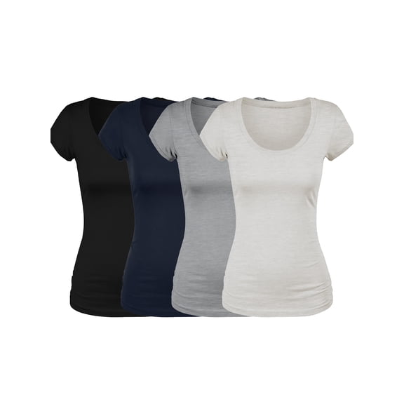 Essential Basic Scoop Neck Short Sleeve Tee Women Basic Tshirt - Value Pk Deal, Junior to Plus Sizes