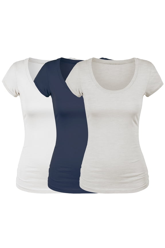 Scoop Neck Short Sleeve Tee Women Basic Tshirt - Value Pk Deal, Junior to Plus Sizes