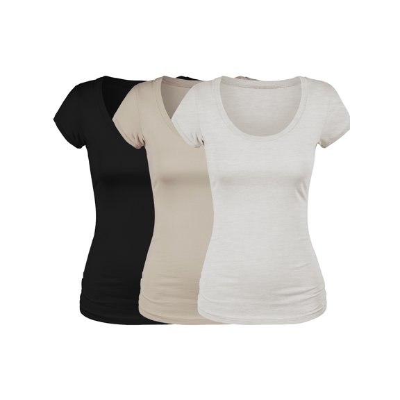 Essential Basic Scoop Neck Short Sleeve Tee Women Basic Tshirt - Value Pk Deal, Junior to Plus Sizes