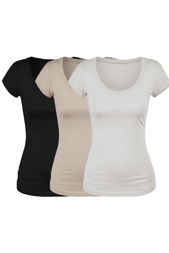 Scoop Neck Short Sleeve Tee Women Basic Tshirt - Value Pk Deal, Junior to Plus Sizes