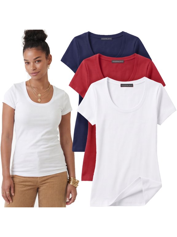 Scoop Neck Short Sleeve Tee Women Basic Tshirt - Value Pk Deal, Junior to Plus Sizes