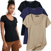 Essential Basic Scoop Neck Short Sleeve Tee Women Basic Tshirt - Value Pk Deal, Junior to Plus Sizes
