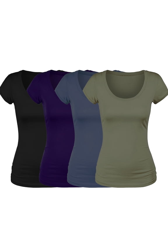 Scoop Neck Short Sleeve Tee Women Basic Tshirt - Value Pk Deal, Junior to Plus Sizes