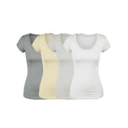 Essential Basic Scoop Neck Short Sleeve Tee Women Basic Tshirt - Value Pk Deal, Junior to Plus Sizes