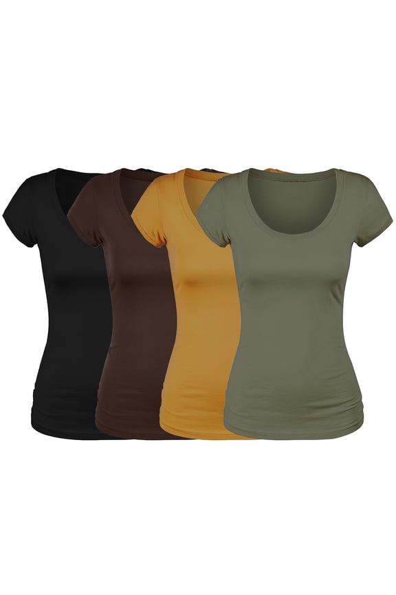 Scoop Neck Short Sleeve Tee Women Basic Tshirt - Value Pk Deal, Junior to Plus Sizes