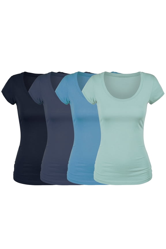 Scoop Neck Short Sleeve Tee Women Basic Tshirt - Value Pk Deal, Junior to Plus Sizes