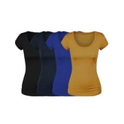 Essential Basic Scoop Neck Short Sleeve Tee for Women Basic Tshirt - 4 Pack - Gd Mstd/Royal/Tr Nvy/Blk, 1XL