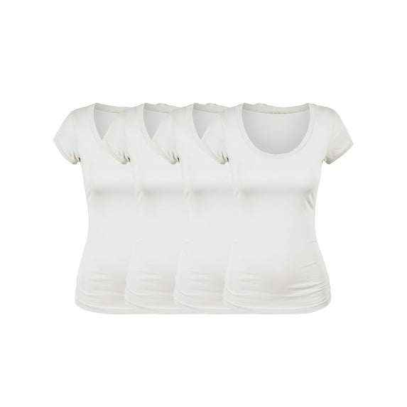Essential Basic Scoop Neck Short Sleeve Tee for Women Basic Tshirt - 4 Pack - Wh/Wh/Wh/Wh, 3XL