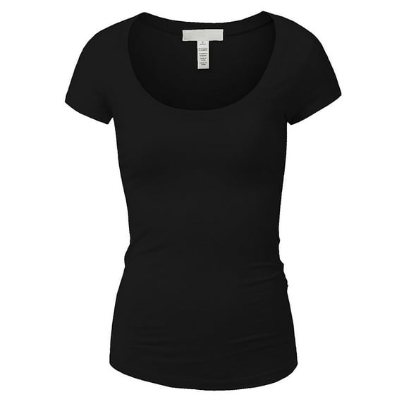 Essential Basic Scoop Neck Short Sleeve Tee for Women Tshirt - Junior, Black, L