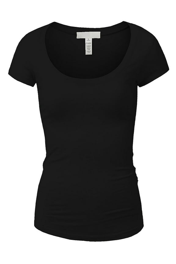 Scoop Neck Short Sleeve Tee for Women Tshirt - Junior, Black, S