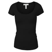 Essential Basic Scoop Neck Short Sleeve Tee for Women Tshirt - Junior, Black, S