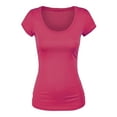 thumbnail image 1 of Essential Basic Scoop Neck Short Sleeve Tee for Women Tshirt - Junior, Fuschia, L, 1 of 3