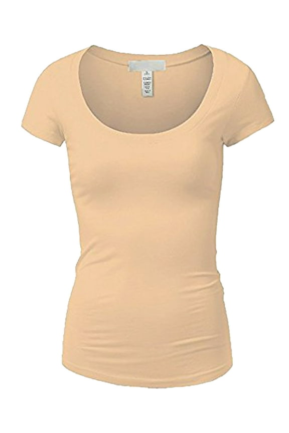 Scoop Neck Short Sleeve Tee for Women Tshirt - Junior, Khaki, L