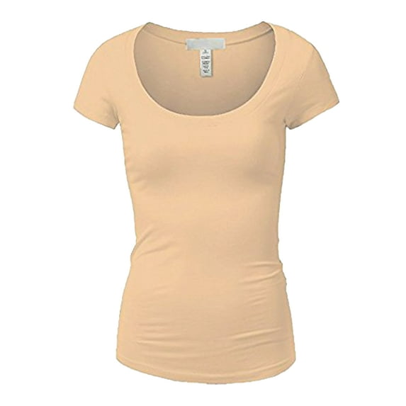 Essential Basic Scoop Neck Short Sleeve Tee for Women Tshirt - Junior, Khaki, S