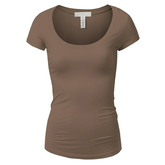 Essential Basic Scoop Neck Short Sleeve Tee for Women Tshirt - Junior, Mocha, S