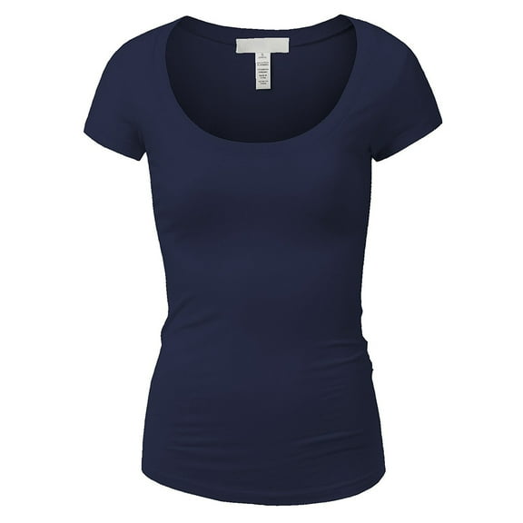 Essential Basic Scoop Neck Short Sleeve Tee for Women Tshirt - Junior, Navy, M