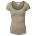 thumbnail image 1 of Essential Basic Scoop Neck Short Sleeve Tee for Women Tshirt - Junior, Oat, L, 1 of 3