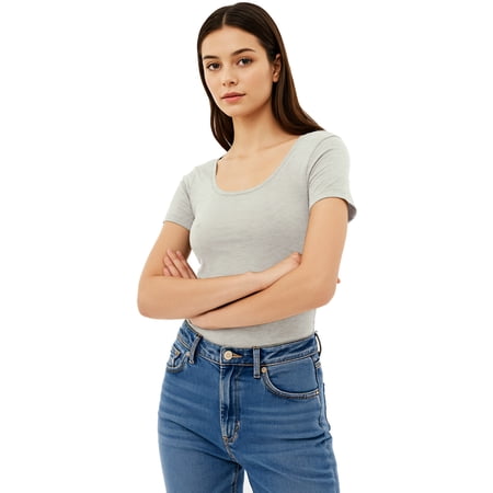 Essential Basic Scoop Neck Short Sleeve Tee for Women Tshirt - Junior, Oat, M