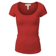 Essential Basic Scoop Neck Short Sleeve Tee for Women Tshirt - Junior, Red, L