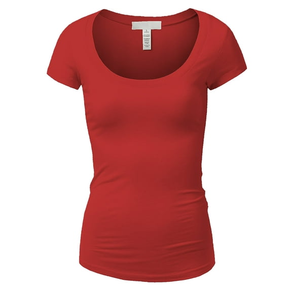 Essential Basic Scoop Neck Short Sleeve Tee for Women Tshirt - Junior, Red, M