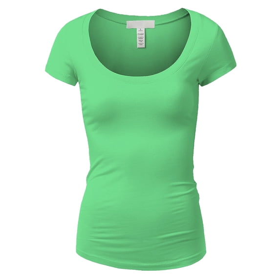 Essential Basic Scoop Neck Short Sleeve Tee for Women Tshirt - Junior to Plus Sizes