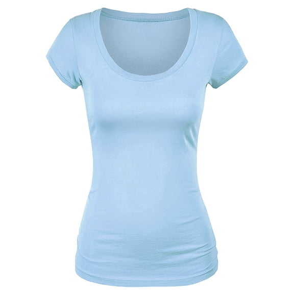 Essential Basic Scoop Neck Short Sleeve Tee for Women Tshirt - Junior to Plus Sizes